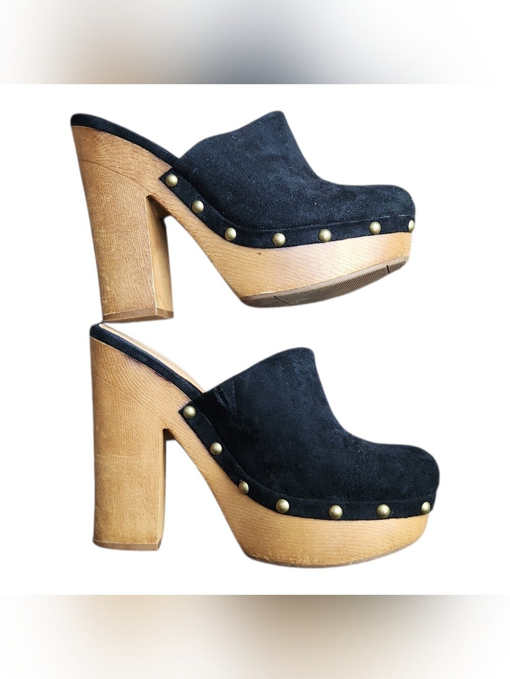 Mossimo Black Suede Platform Clogs size 8 Chunky wooden heels  y2k vintage studs